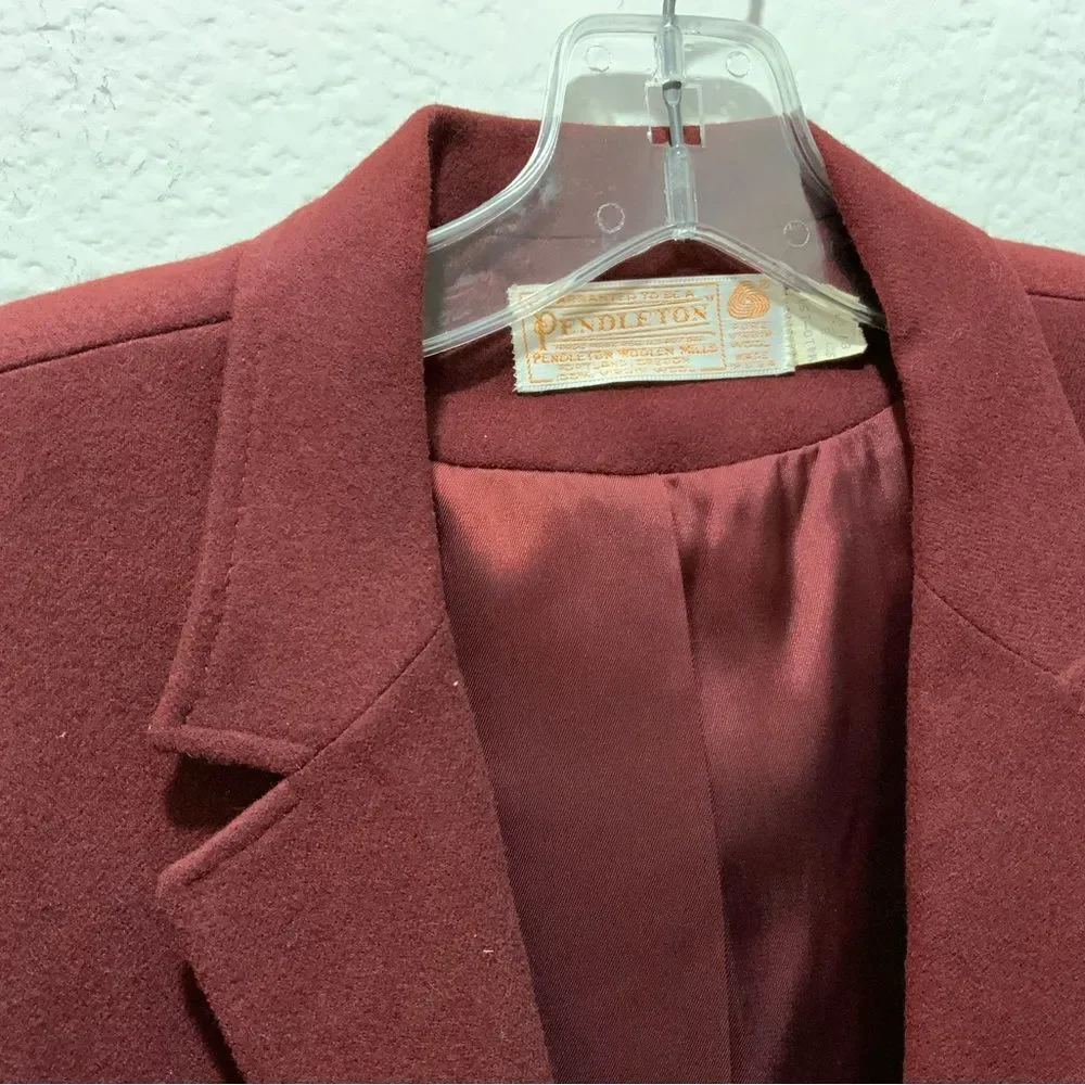 Pendleton Vintage Burgundy Wool Blazer Jacket Size 8 Double Button Made In …